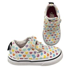 Vans Rainbow Heart Skater Shoes Baby Toddler Girls 6 White Sneakers Hook & Loop